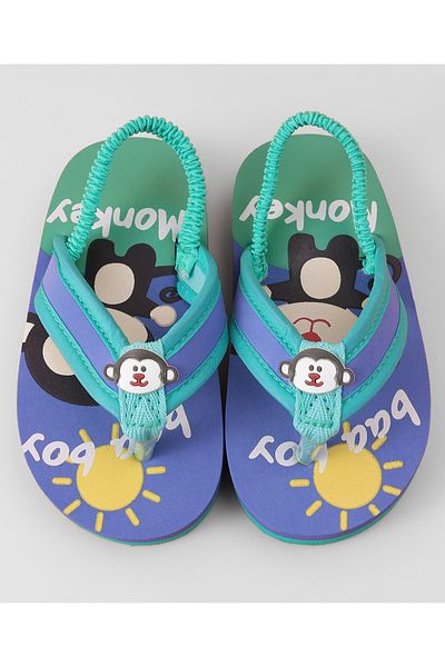 SAPS Monkey Print Back Strap Closure Flip Flops - Purple & Green