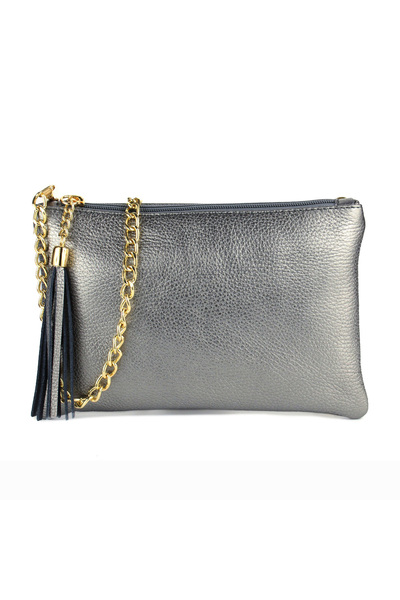OEM Second-hand silver-tone leather clutch bag