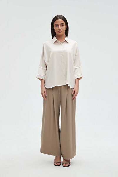 mica بلوزة نسائية سادة بأكمام 3/4 وأزرار أمامية