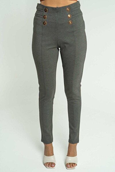 mica بنطلون نسائي طويل ضيق بأزرار أمامية