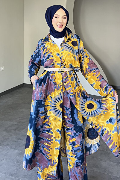 SaklıButik Colorful Patterned Long Shirt Suit