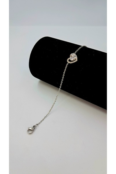 Zarafet Takı سوار فضي بسلسلة صغيرة من الزركون بتصميم قلب كريستالي من الفولاذ ...