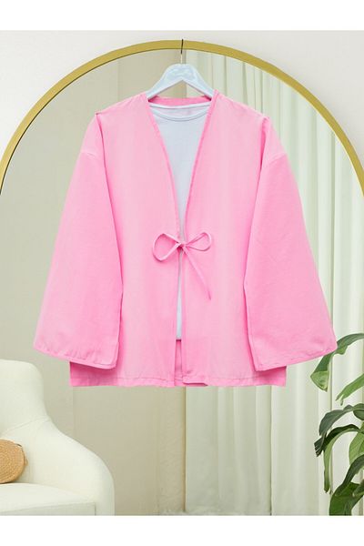 Modamorfo Front Lace Poplin Kimono -Pink