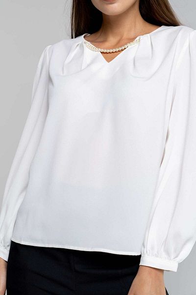 mica Women's Long Sleeve Solid Blouse Embellished with Pearls