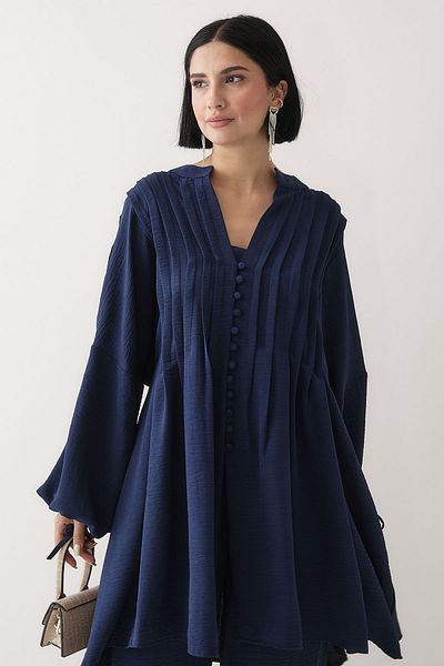 InStyle Σετ με ριμπ μανίκι κορδόνι σκούρο μπλε Navy Blue Ayrobin