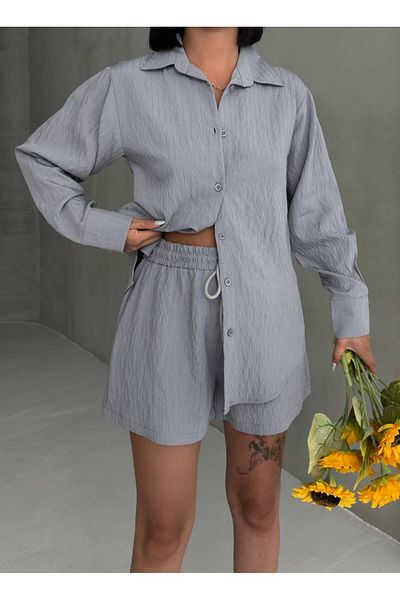 OUZ Fashion Women's Linen - Santorini- Shirt and Shorts Two-Piece Set