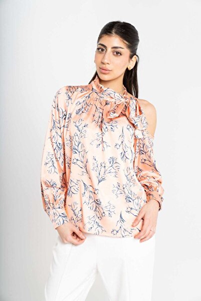 mica Women's Long Sleeve Floral Off-Shoulder Blouse with Wide Collar