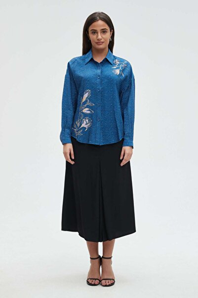 mica Women's Long Sleeve Polka Dot Blouse with Leaf Print