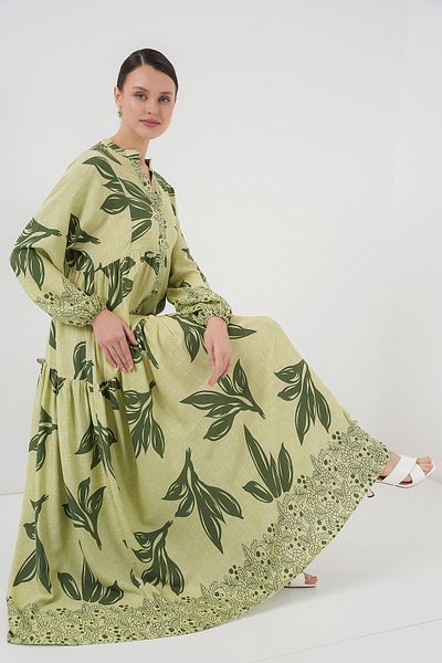 Merterium Women's Patterned Hijab Dress Green 1010