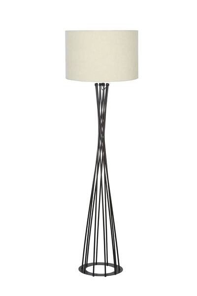 ABAJUR EVİM Deniz Lambader Modern Siyah Ayak Krem Silindir Şapka Lambader