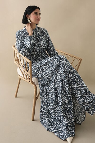 InStyle Mixed Retro Pattern Viscose Gray Dress