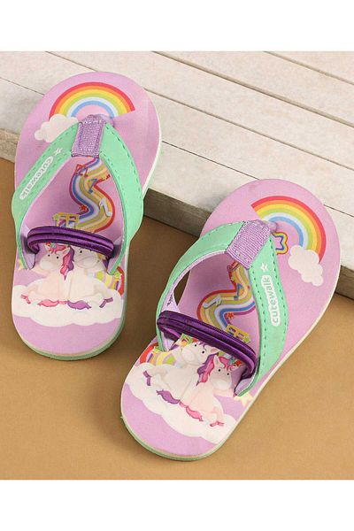 Cute Walk by Babyhug Cute Walk by Babyhug Unicorn and Rainbow Flip Flops Back Strap Closure-Light Purple and Green