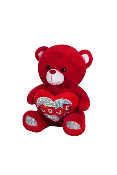 NO BRAND Teddy bear with heart, 'Love' inscription, red, 40 cm