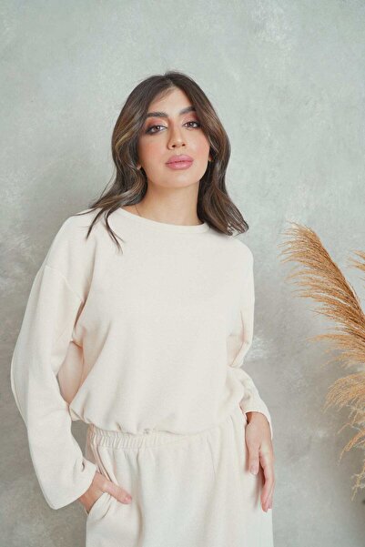 mica بلوزة نسائية كبيرة الحجم من القطن بأكمام طويلة ورقبة دائرية
