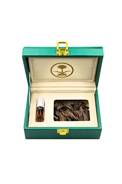 Oud صندوق اهداء جلدي - عود تايقر ملكي مع ربع تولة دهن عود كمبودي