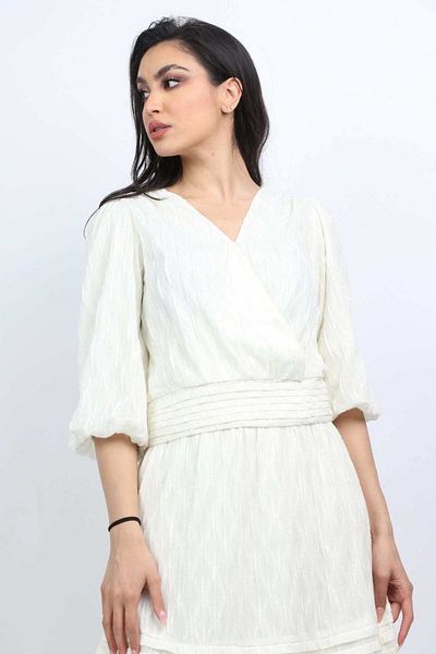 mica Embroidered Women's Evening Blouse with 3/4 Sleeve Wrap Design