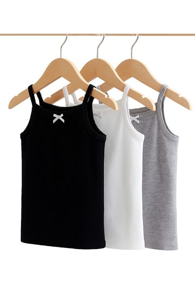 Victor and Jane 3-Pack Girls' Camisoles – Cotton Comfort in Black, White & Grey
