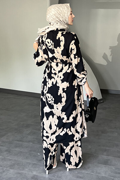 SaklıButik Parça Desenli Uzun Gömlekli Takım