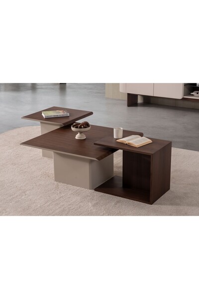 BYER FURNITURE Barselona Amerikan Ceviz Kaplamalı Orta Sehpa Seti