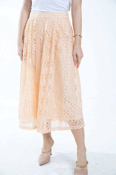 mica Women's Flared Midi Skirt with Lace Detailing
