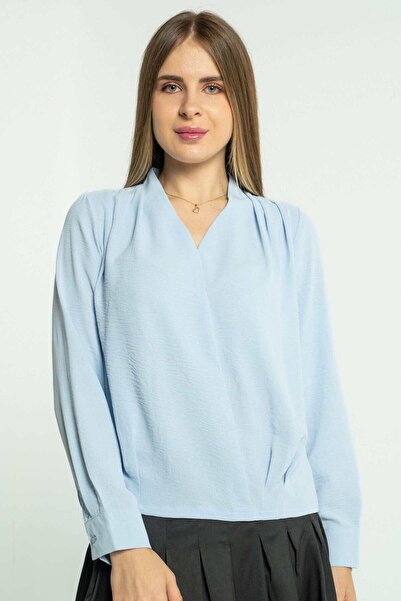 mica Solid Long Sleeve Blouse with Neck Opening