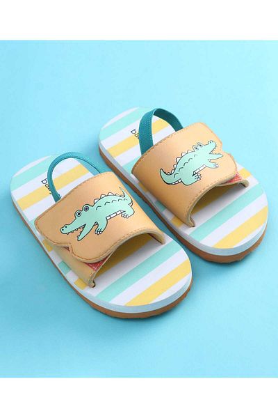 Babyoye Crocodile Printed Flip Flops with Back Strap - Yellow & Green