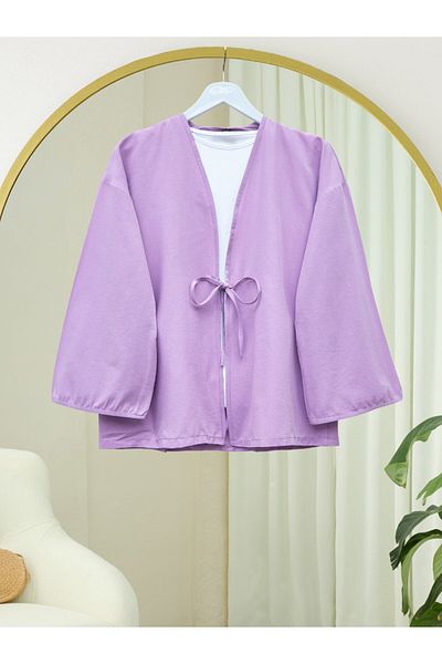 Modamorfo Kimono din poplin cu dantelă în față -Liliac
