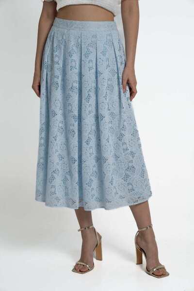 mica Embroidered Women's Midi Skirt with Cut-Out Design