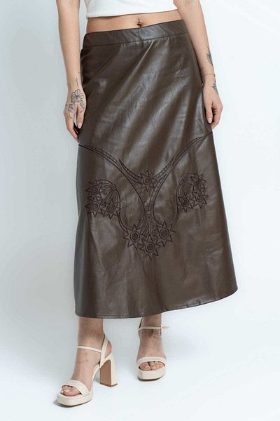 mica Women's Solid Leather Formal Skirt