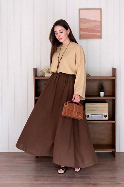 Ceylan Otantik Bitter Brown Muslin Piped Skirt