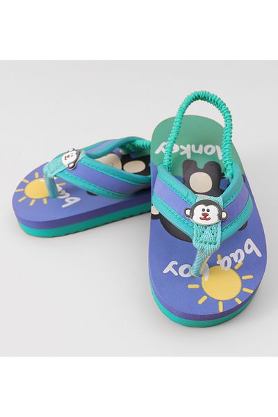 SAPS Monkey Print Back Strap Closure Flip Flops - Purple & Green