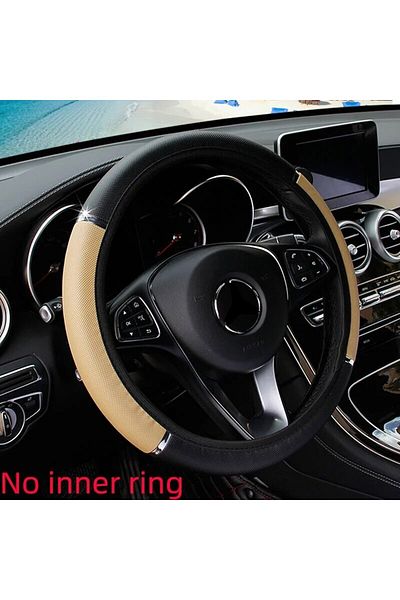 Choice Beige Leather Metal Strip Sporty Pop Car without Inner Rim Steering Wheel Cover Car Accessories Fit