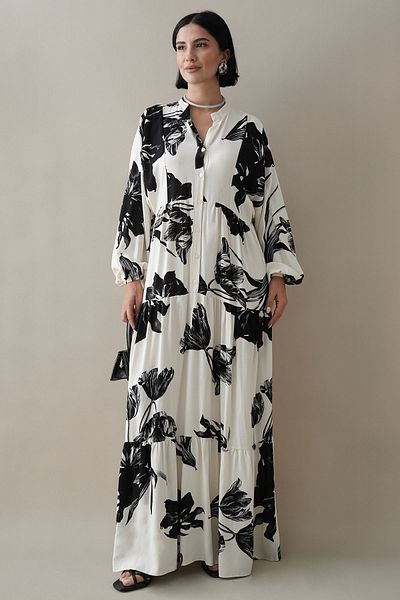 InStyle Rochie mare din viscoză ecru cu model de orhidee