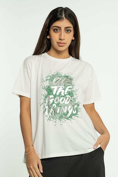 mica Printed Short Sleeve Blouse with Round Neck
