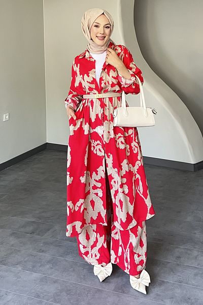 SaklıButik Piece Patterned Long Shirt Suit