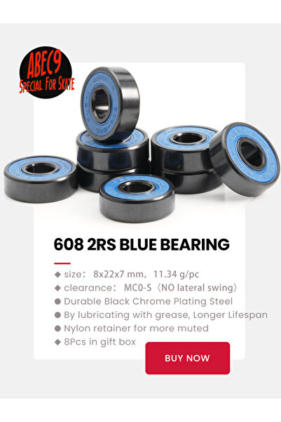 Choice1 608RS BLUE BEARINGx8 FUSHI Skateboard Ball Bearings 608rs, Size 8x22x...