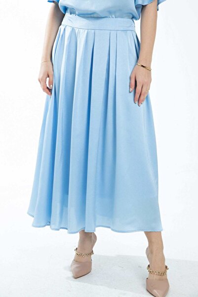 mica Women's Solid Midi Skirt with Wide Pleats