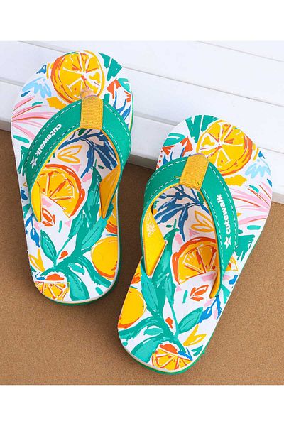 Cute Walk by Babyhug Cute Walk by Babyhug Slip On Flip Flops with Lemonade Print - Mint Green