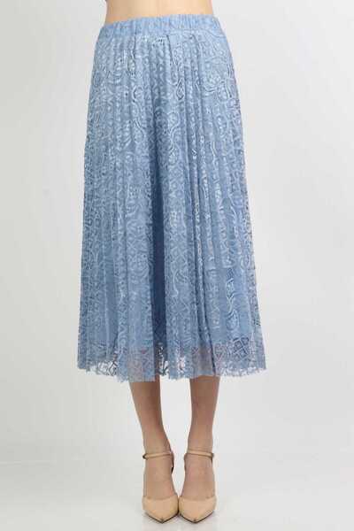 mica Women's Two-Layer Lace and Polyester Midi Skirt with Elastic Waist