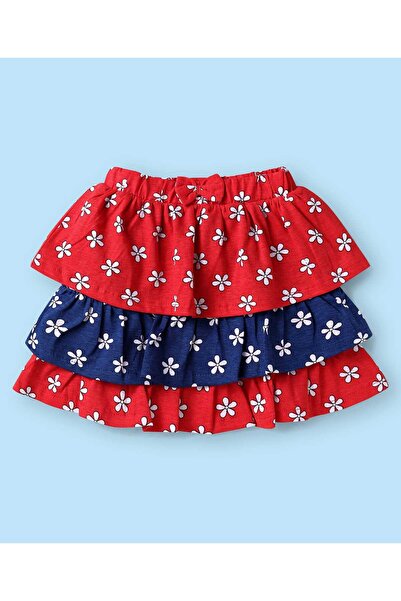 Babyhug Top & Skirt With Floral Print - White Blue & Red