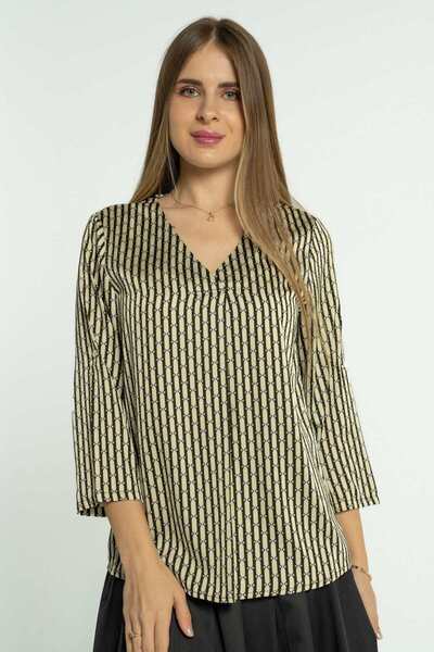 mica Striped Long Sleeve Women's Blouse (3/4 Sleeves)
