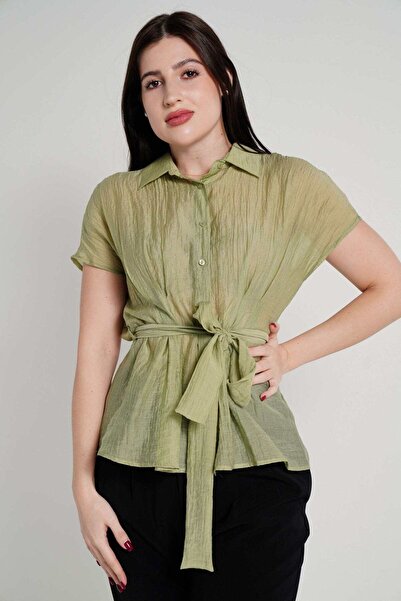 mica قميص بأكمام قصيرة ورباط على الخصر