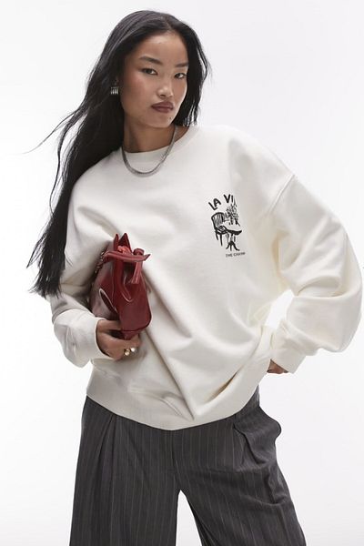 The Champ Clothing Unisex White Crew Neck Sweatshirt Dolce Casa Printed 3 Thread Hooded Oversize