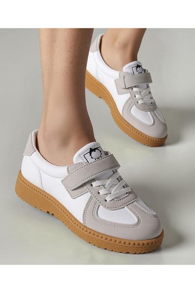 SAPS Sports Shoes with Velcro Closure - Light Grey