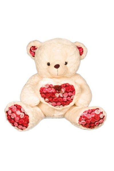 Urban Trends Fluffy Bear with Heart and Applied Roses, 90cm, Urban Trends