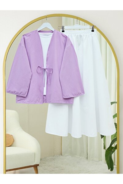 Modamorfo Front Lace Poplin Kimono -Lilac