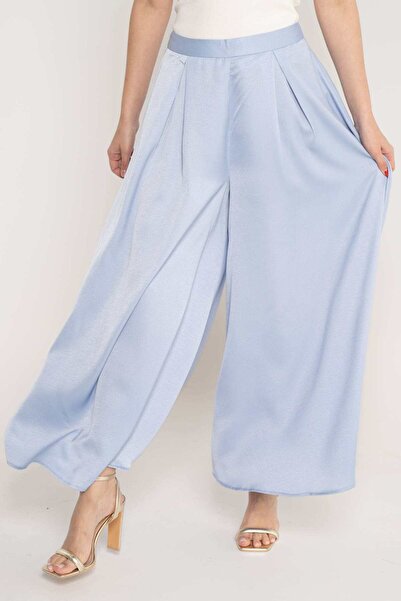 mica بنطلون نسائي طويل واسع الساق بخصر عالٍ