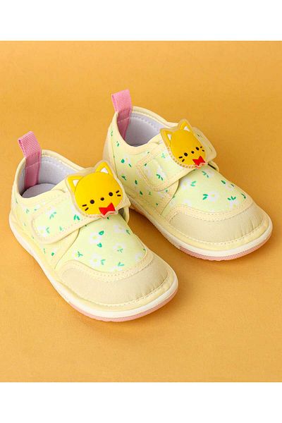 Cute Walk by Babyhug Cute Walk by Babyhug Velcro Closure Casual Shoes with Kitty Patch - Light Yellow