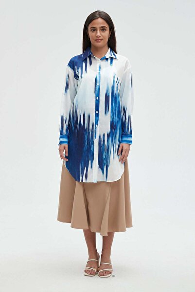 mica Women's Long Blouse with Front Buttons and Long Sleeves