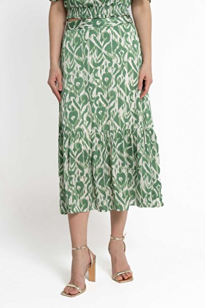 mica Women’s Ruffled Printed Midi Skirt